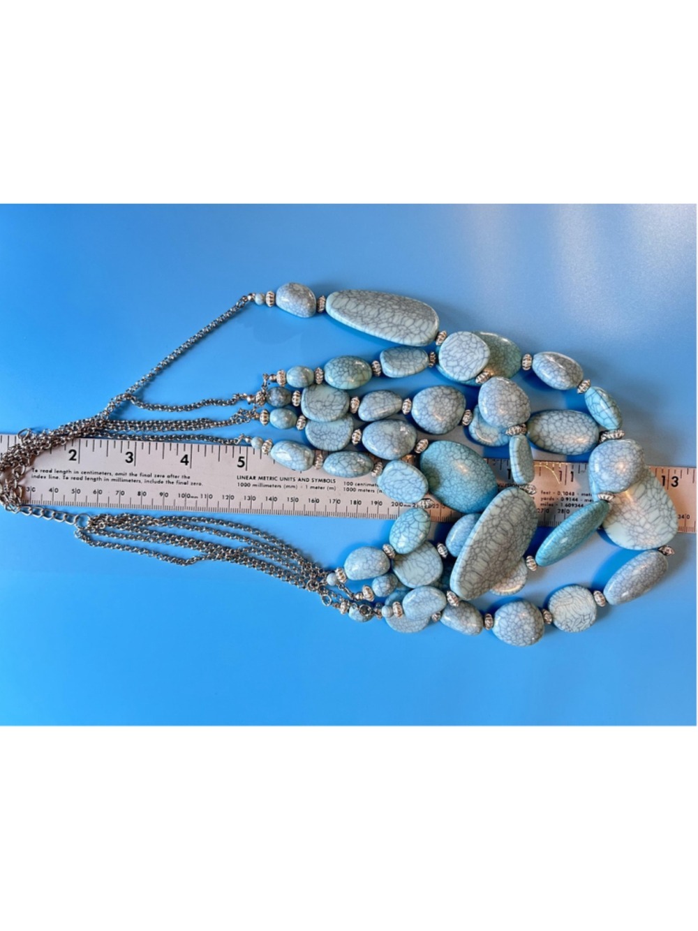 Necklace‎ Blue Turquoise Stone Chunky Beaded Layered Bib Statement Boho Chain - Picture 10 of 11